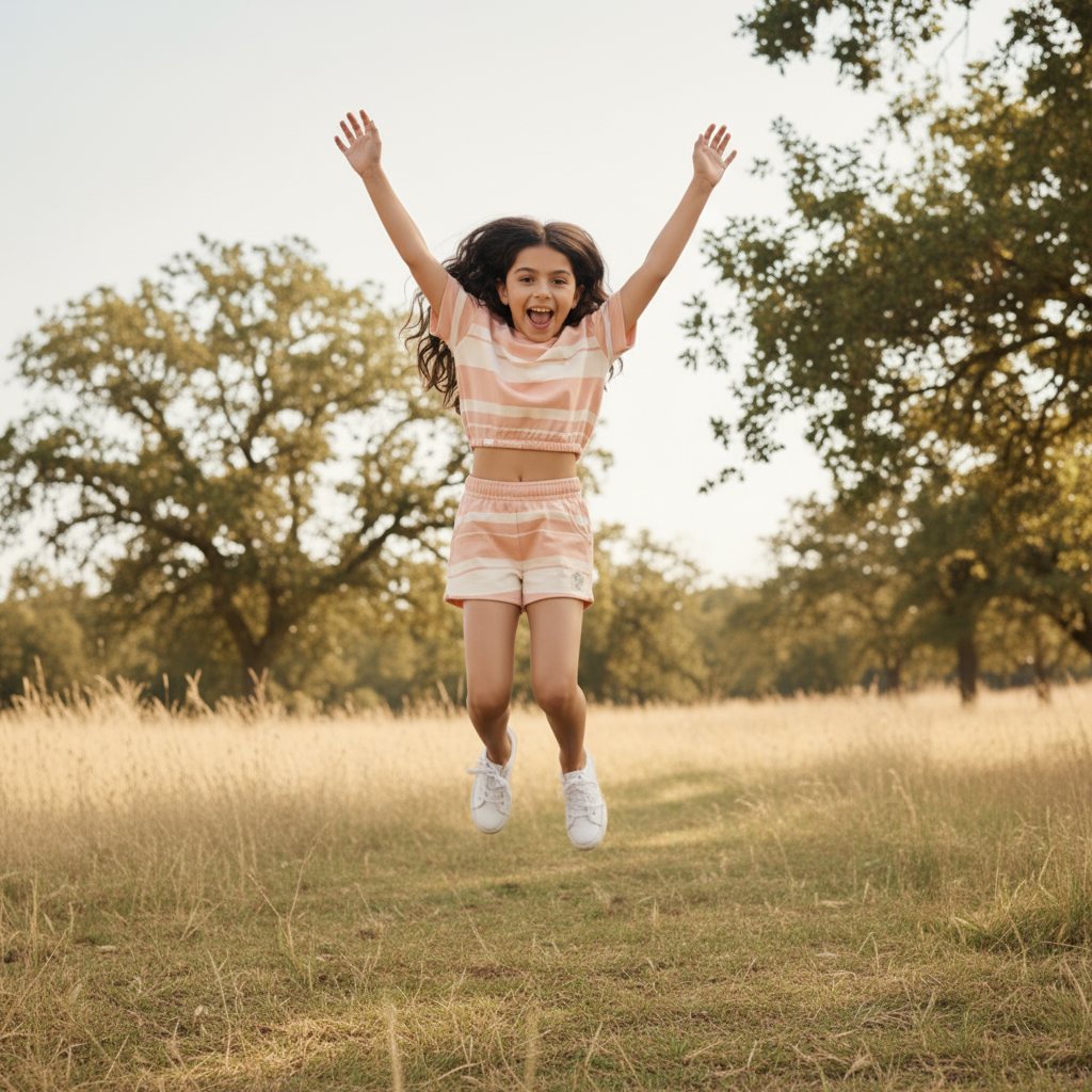 A_girl_model_from__model_image__wearing_the_pink_striped_top_and_shorts__in_a_very_energetic_and_dyn – Kopya