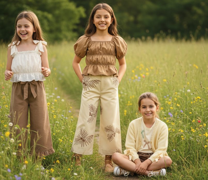 A_single_realistic_photograph_of_four_young_girls__each_wearing_one_of_the_four_organic_cotton_outfi (5) – Kopya